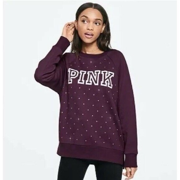 PINK Victoria's Secret Tops - PINK Victoria's Secret Maroon Sweatshirt with Rhinestones